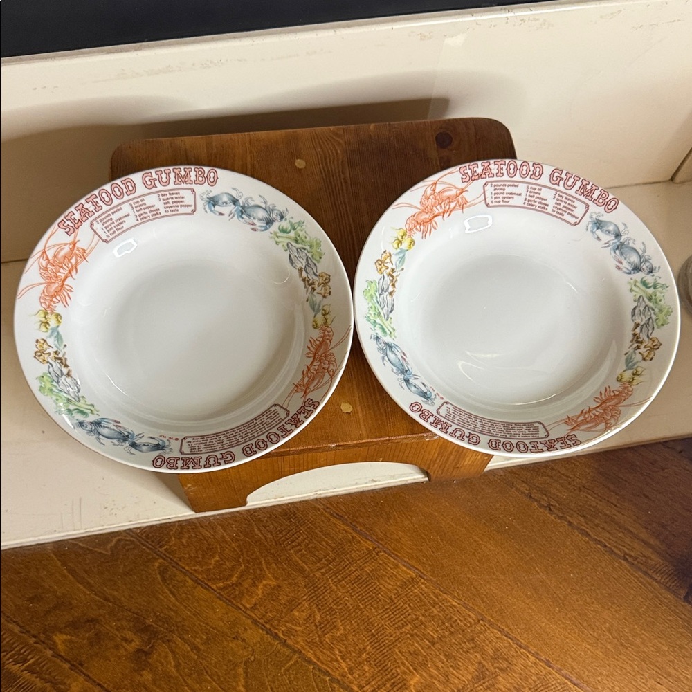1979 Seafood Gumbo Recipe Bowl manufactured by Youngberg & Co. - Set of 2